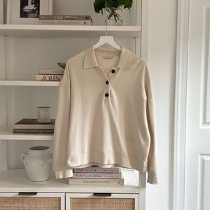 Vince Women's Polo Sweatshirt Ivory Medium